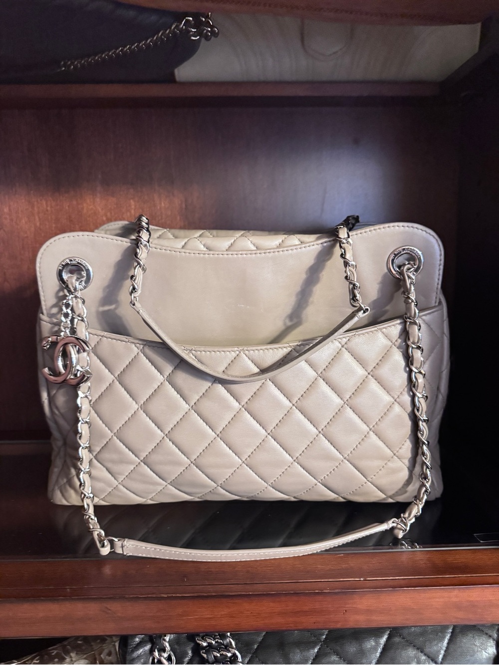 Chanel Taupe Quilted Leather Shoulder Bag